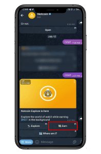 انتخاب گزینه earn در ربات نات کوین
