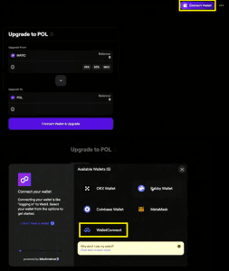 اتصال کیف پول به سایت برای تبدیل ارز متیک به pol