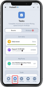 تب tasks در بازی پاکت فای