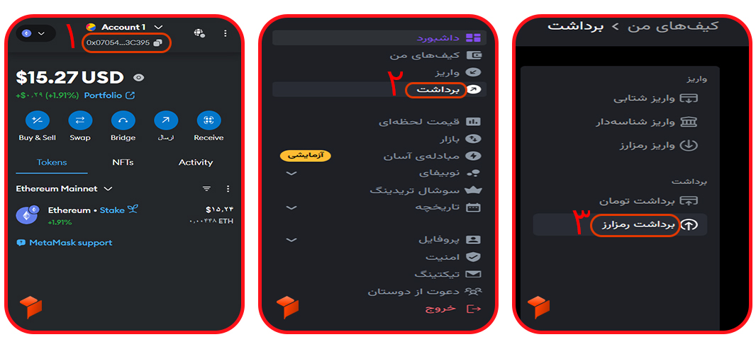 ارسال ارز اتر از صرافی به کیف پول