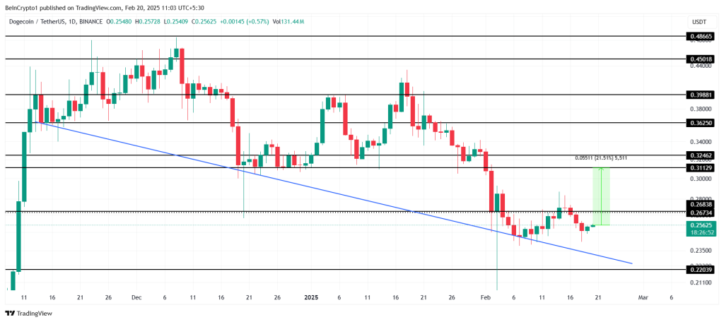 نمودار روزانه ارز دیجیتال دوج کوین (DOGE)