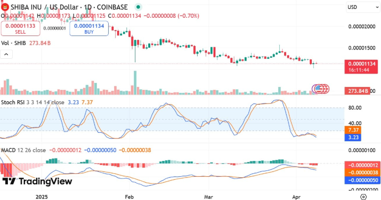 اندیکاتور استوکاستیک RSI و خط اندیکاتور MACD در نمودار روزانه ارز شیبا