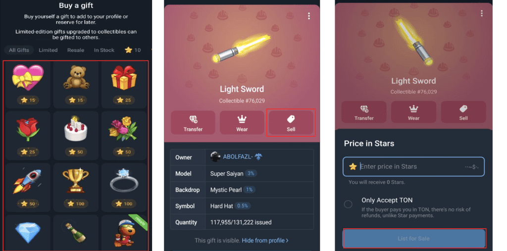 نحوه فروش گیفت تلگرام