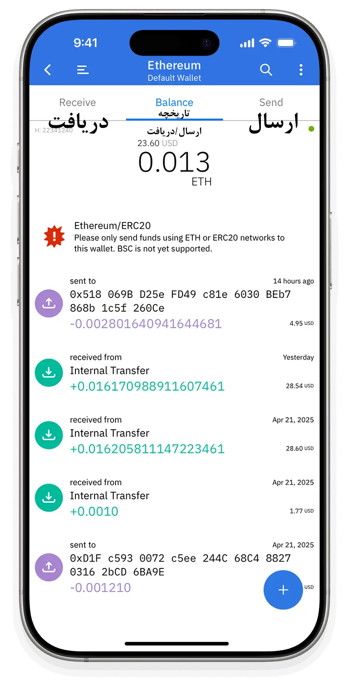 ارسال، دریافت و تاریخچه تراکنش‌ها در کوینومی