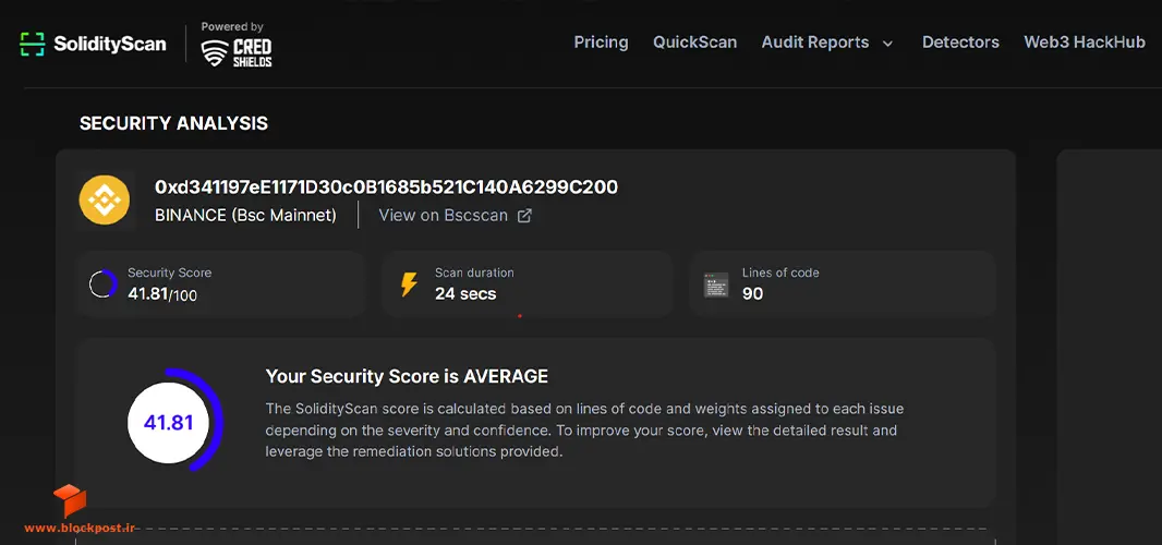 بررسی اسمارت دیفای نتورک در پلتفرم SolidityScan‌ 